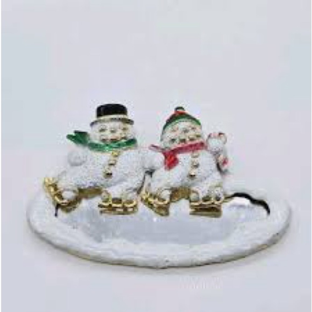 AJC VINTAGE skating Snowman brooch with Gold Accents